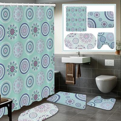 China Sustainable Hot Sale 3d Bathroom Eco-friendly Popular EVA Plastic Shower Curtain Sets 4 PCs for sale