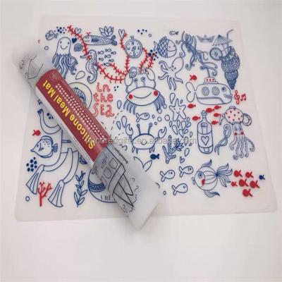 China Customized Design Viable For Baby Drawing And Kitchen Silicone Place Mat With Marker for sale