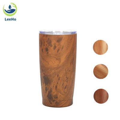 China Sustainable Double Insulated Stainless Grain 20oz Wood Grain Vacuum Tumbler Steel Coffee Mug Thermos Mug With Lid for sale