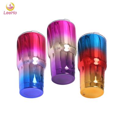 China Viable Hot Sale Gradient UV Electroplating Colorful Double Walled 18/8 Stainless Steel Tumbler 30oz With Lid for sale