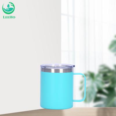 China Sustainable Customized Logo Double Wall Vacuum Insulted Powder Coated 360ml 12oz Portable Reusable Stainless Steel Cup With Lid And Handle for sale