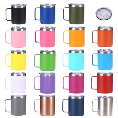 China Durable High Quality Double Layer Stainless Steel Thermal Vacuum Insulated Travel Outdoor Portable Mug 12 oz With Handle And Slip Lid for sale