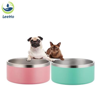 China Wholesale 64oz Sustainable 304 Stainless Steel Dog Food Water Feeding Powder Double Layer Coated Bulk Large Capacity Dog Basin for sale