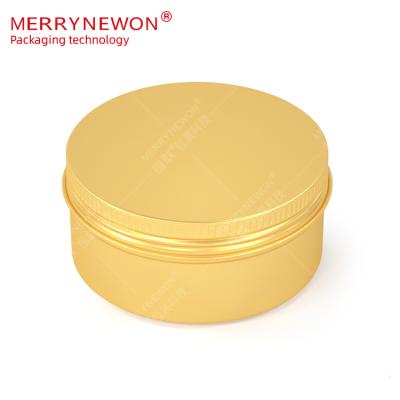 China Cosmetic aluminum tin can with screw lid light weight conotainer non rust packaging food grade metal gold round aluminum jars 200g 200ml for sale