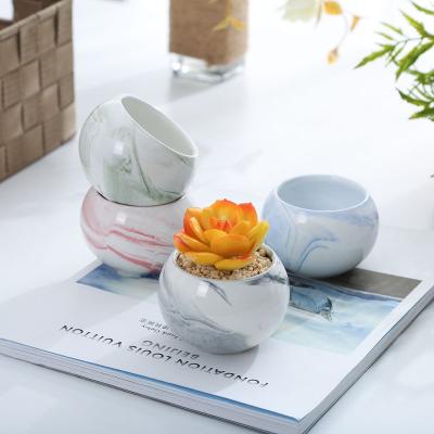 China Round Mini Ceramic Flower Pot Planter Chinese Style Marble New Style Used With Artificial Flower Box Inner Buddhist, Chinese Style Uncoated for sale