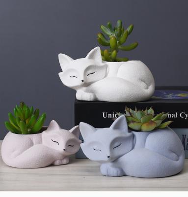 China Cartoon Fox Tabletop Creative Cute Cartoon Planter Ceramic Succulent Flower Pot for sale