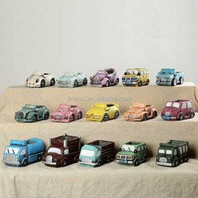 China Vintage Car Cement Flowerpot Hot Sale Decor Vintage Car Shape Indoor Cement Flower Pot for sale