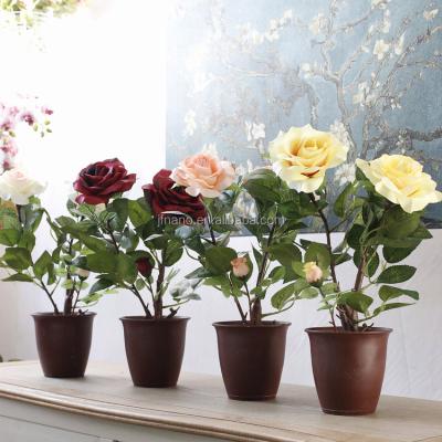 China Greenery Home Office Decor Silk Flowers Fit Rose Bonsai Rose Potted Plants Artificial 24pcs/ctn P0409 for sale