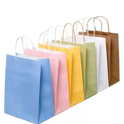 China White And Brown Biodegradable Kraft Paper Handle Twisted Shopping Tote Bag With Logo Printed Kraft Paper Carrier Bag for sale