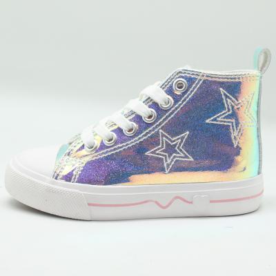 China Fashion Round Sneaker Tops Waist Girl Iridescent Panel Kids Casual Shoes Vulcanized VUE Shoes for sale