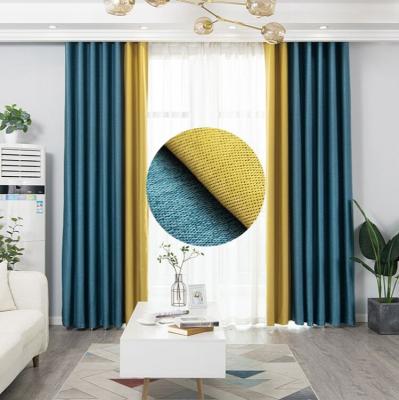 China Solid Color Full Blackout Curtains New Traditional Simple Bay Window Sunscreen Sunscreen Stitching Double Sided Linen Curtain for sale