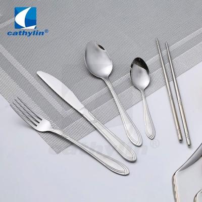 China Good Quality Viable Chinese Silver Stainless Steel Chopsticks Knife Fork Spoon Flatware Set for sale