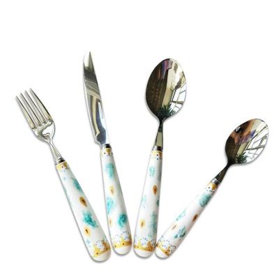 China Sustainable Cathylin Flower Pattern Ceramic Handle Hotel Cutlery Set , Stainless Steel Flatware for sale