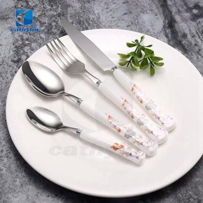 China Cathylin Ceramic Sustainable Flora Metal Handle Flatware , Cutlery For Hotel for sale