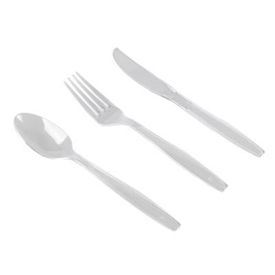 China PS Plastic Custom 3 Pieces Spoon Fork Metallic Clear Silver Coated Plastic Flatware Knife Disposable Cutlery Set for sale