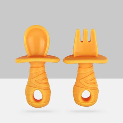 China Bpa Free Silicone Rubber Stocked Spoon And Fork Free Wholesale Soft Cutlery Set For Baby Kid Children Infant for sale