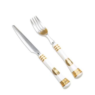 China Sustainable Cathylin 2pcs Fruit Set Stainless Steel Ceramic Handle A Flat Knife And Fork Fruit Dinnerware for sale