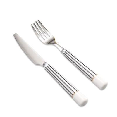 China Cathylin 2 Pcs Viable Handle Stainless Steel Gift Cutlery Set Ceramic Fruit Fork And Knife for sale