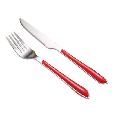 China Sustainable High Quality Stainless Steel Fruit Knife Fork Cutlery Set With Plastic Handle for sale