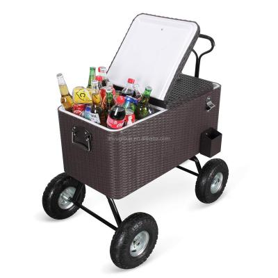 China New Sustainable Style 80QT Outdoor Rattan Rolled Cart Cooler for sale