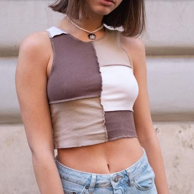 China Women's Sleeveless Tops 2021 Patchwork O-Neck Tank Tops Summer Ladies O-Neck Tops Hot Selling QUICK DRY Trendy Crop Women for sale