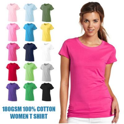 China Anti-wrinkle OEM Label Customized Logo Various Colors T-shirts 180gsm Plain 100% Cotton Blank T-Shirt For Women for sale