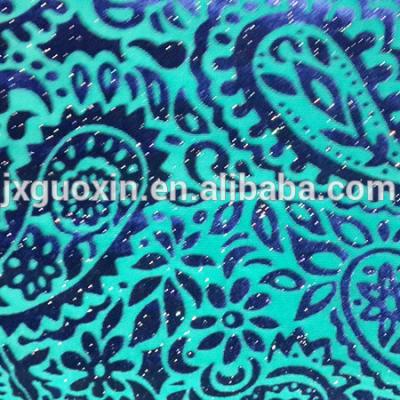 China Shrink-resistant 100%polyester velvet fabric and laser PU flower embroidery for sale