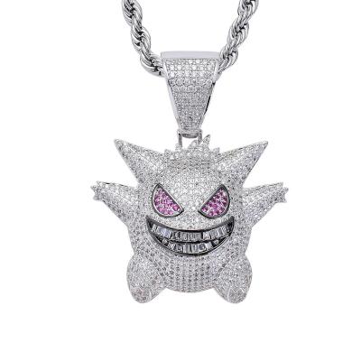 China Hiphop Hip Hop Monster Elf Geng Ghost Pendant Necklace For Men/Women Three-Dimensional Cartoon Micro Inlaid Purple Zircon Jewelry Gift for sale