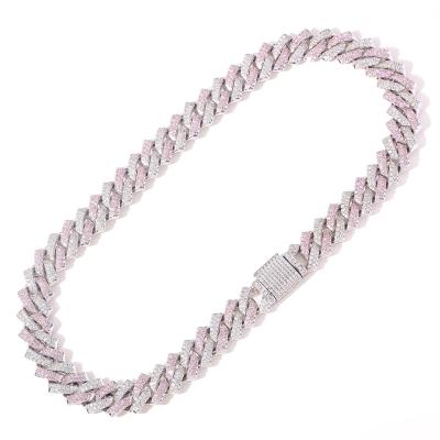 China Add UV-coating on the surface of proudct to prevent Miami Pink 14MM Hip Hop Bling Bling Fashion Full CZ Cuban from tarnish iced out Cuban Link Chain for sale