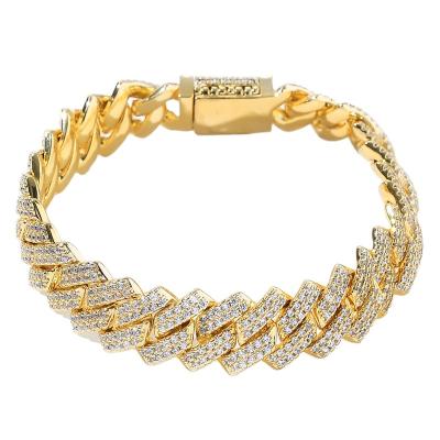 China Custom Full Iced Out Pavé Fire Stater Cuban Link Bracelet Clasp Hip Hop 14mm Miami Combo for sale