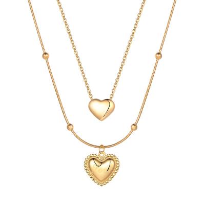 China Not Rust Not Fade Wholesale Two Layers Love Heart Pendant Stainless Steel Ball Chain Necklaces For Valentine's Day Gift Jewelry for sale