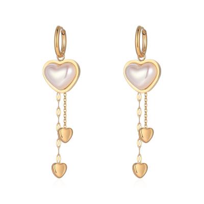 China Stainless Steel CLASSIC Circle Hyacinth Valentines Day Gifts Dainty Heart Dangling Pearl Earrings For Women for sale