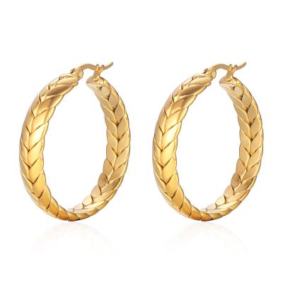 China 2021 New Designs CLASSIC Stainless Steel 18K Gold Link Chain Braided Geometric Shape Circle Earrings For Women for sale