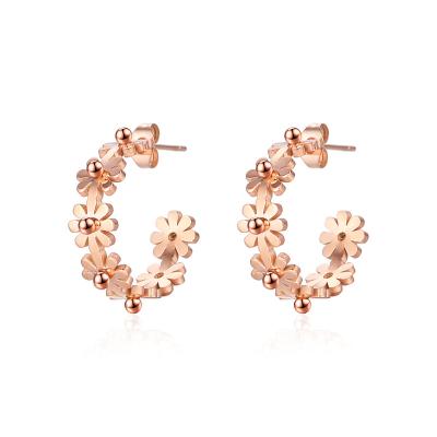 China Wholesale Hot Sale CLASSIC Simple Cute Rose Gold Women's Earrings Flower Stainless Steel Jewelry for sale