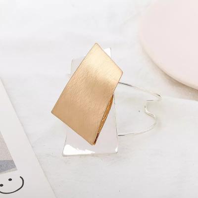 China CLASSIC High Quality Brush Two Tone Square Alloy Charm Cuff Bracelet For Girls for sale