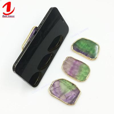 China Adjustable Irregular Gold Gemstone Cel Desktop Crystal Cell Airbag Edge Fluorite Mobile Sockets Phone Grip Holder for sale