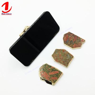 China Adjustable Irregular Unakite With Gold Edge 360 ​​Flexible Universal Mount Custom Hand Mobile Cell Phone Popping Sticker Sticky Holder for sale