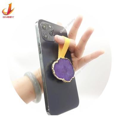 China The Anti-corrosion Cushion Natural Crystalize Lazy Mobile Gemstone Finger Stand Strap Phone Holder Stand for sale