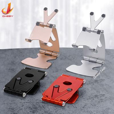 China Aluminum Alloy Adjustable Mobile And Folding Mobile Tablet Cell Phone Stand Dual Holder Cell Phone Holder for sale