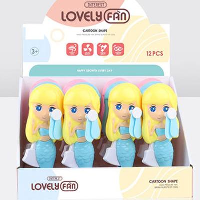 China Small Fan Gift Cartoon Mermaid Portable Custom Color Fan Three Fan Display Box Mixed Hand Pressed Portable Fan In Summer for sale