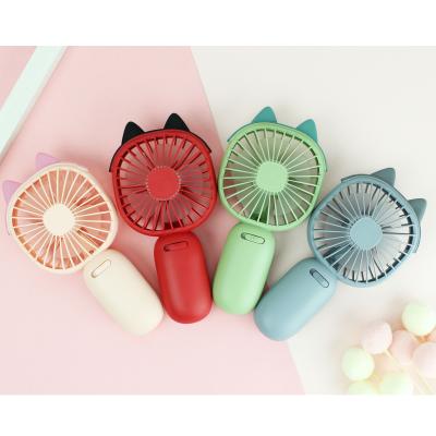 China Small Cartoon Mini Fan Gift Hand Held Fan Custom Shape Cat Hand Held With Lights Colorful Adjustable Filling Portable Fan for sale