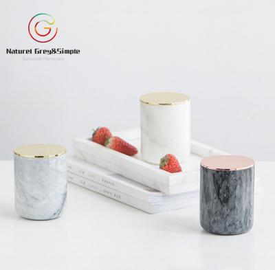 China Home Decoration Scented Real Marble Candle Holder Natural Marble Candle Jar With Metal Lid for sale