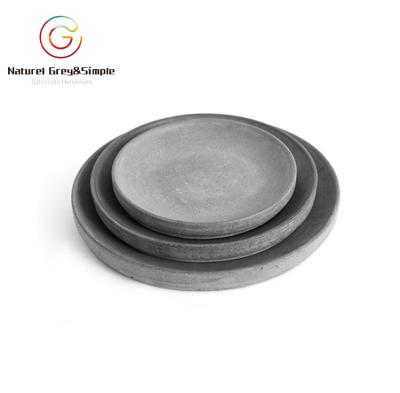 China Gray Natural Cement Round Tray Sustainable Dish Soap Bare Concrete Storage Tray for sale