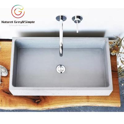 China Modern Rectangle Bare Concrete Cement Vessel Wash Basins Cement Bathroom Bowl Sinks for sale