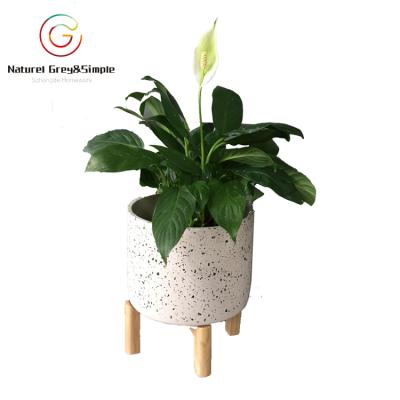 China Minimalist Terrazzo Planter Wooden Terrazzo Holder Flower Pot for sale