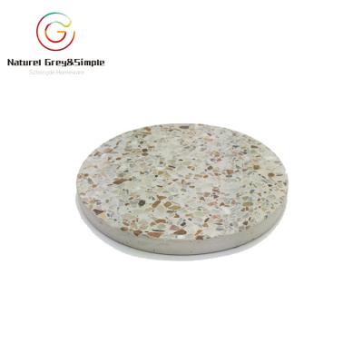 China Sustainable White Terrazzo Coffee Coaster Cement Cup Pad Concrete Terrazzo Coaster for sale