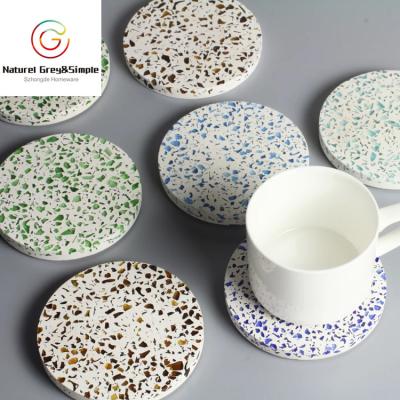 China Real Viable Natural Colored Stone Terrazzo Coaster Set Terrazzo Cup Mat Coaster for sale