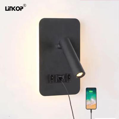 China Lámpara de pared LED de doble interruptor USB Hotel de lado de la cama embebida Negro 3w 110-240v 3000k en venta