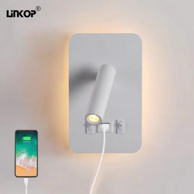 China Blanco doble interruptor de pared incrustada luz Usb enchufe LED lámpara de cama 110-240v 3000k en venta