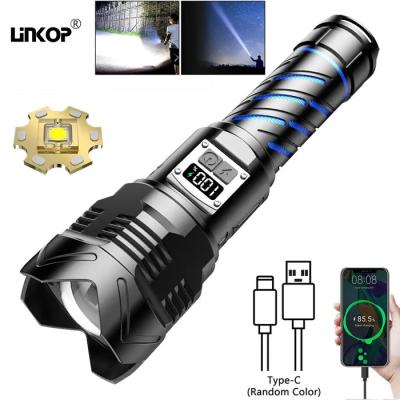 China Super Bright Rechargeable LED Flash Light Aluminum Alloy Zoom Digital Display for sale